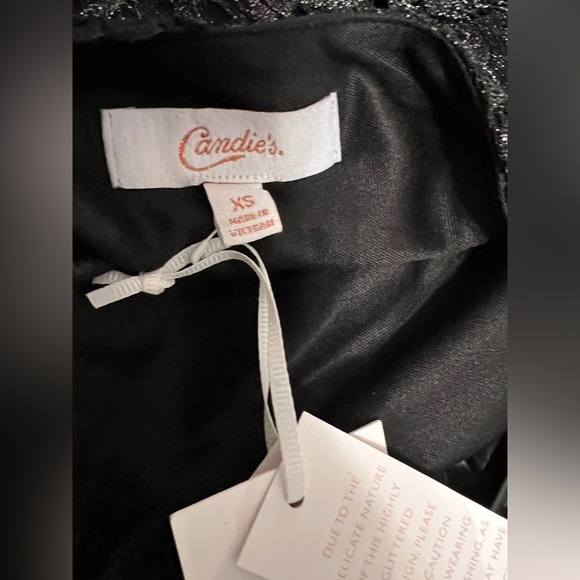 NWT Candie’s Black Shimmer Lace Column Fitted Cocktail Dress Size X-Small - Picture 6 of 10